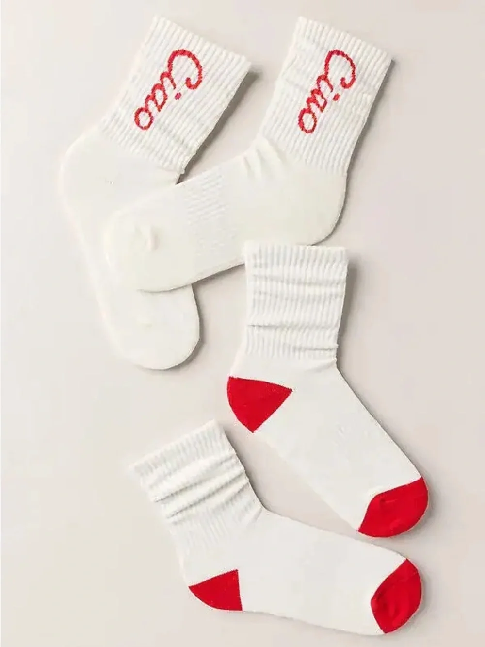 Anthropologie New Daily PracticeCiao White Crew Socks with Red Accent - Pack of